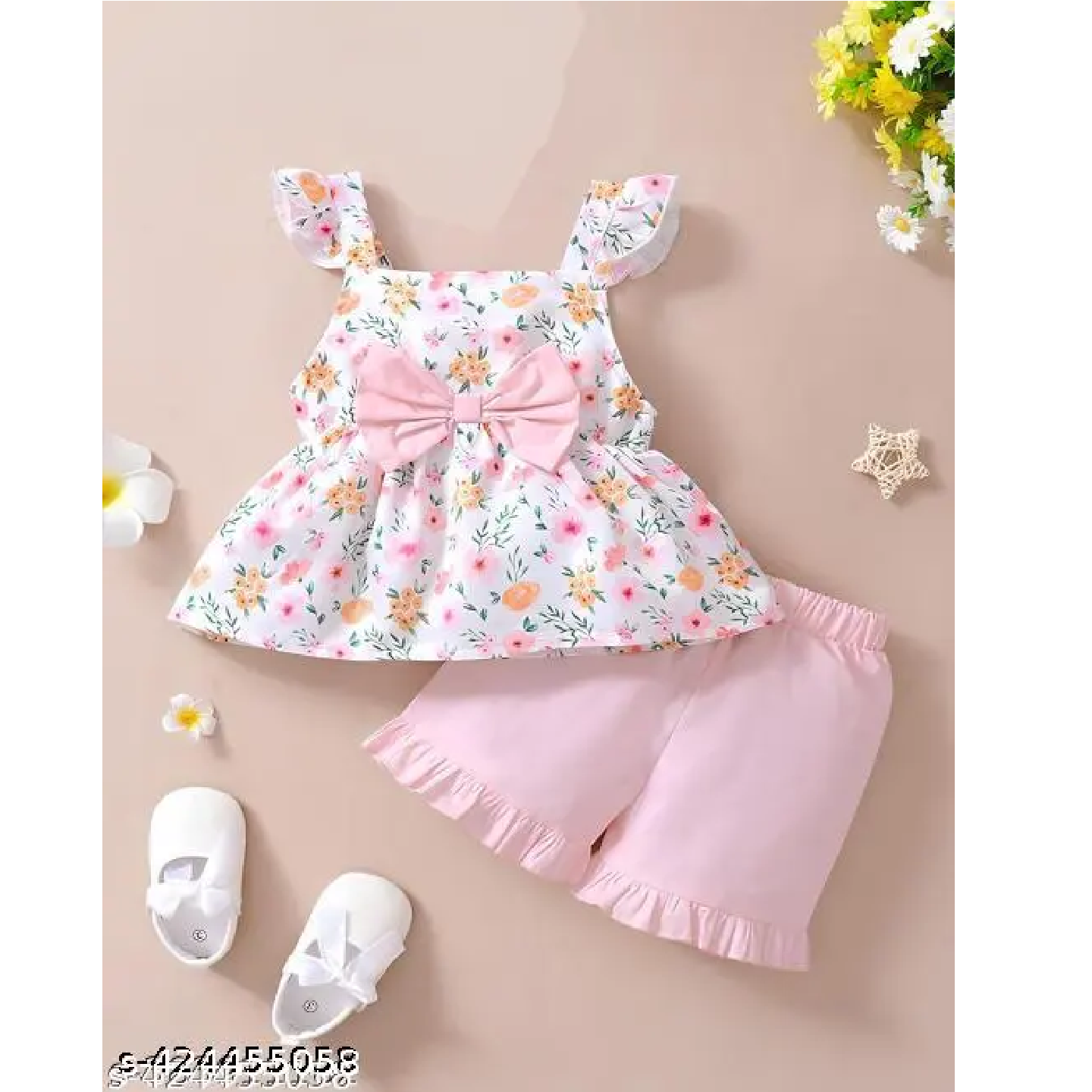 Baby Pink Printed Cotton Baby Girl Dress