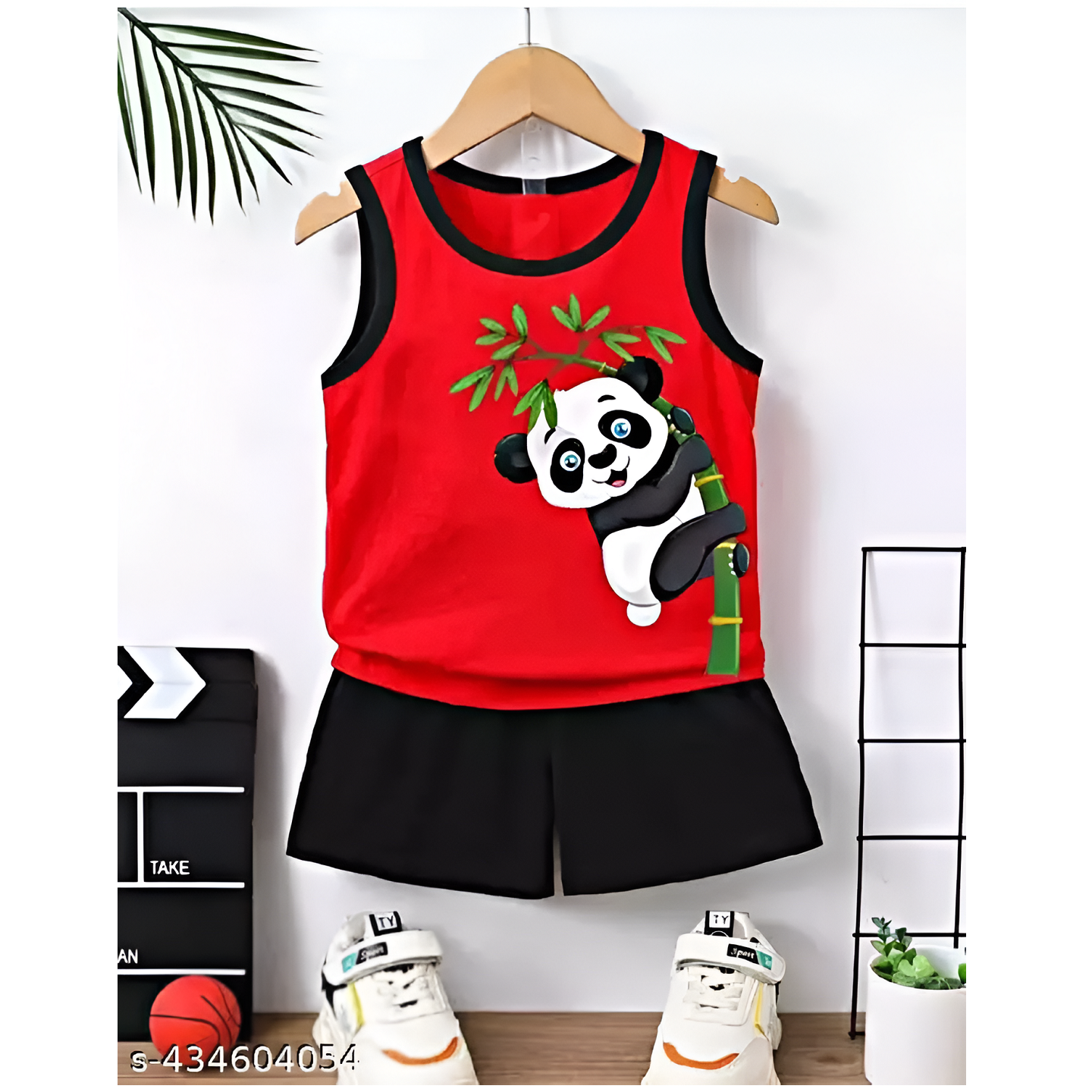 Red Black Printed Hosirery Cotton T-Shirts & Shorts For Kids