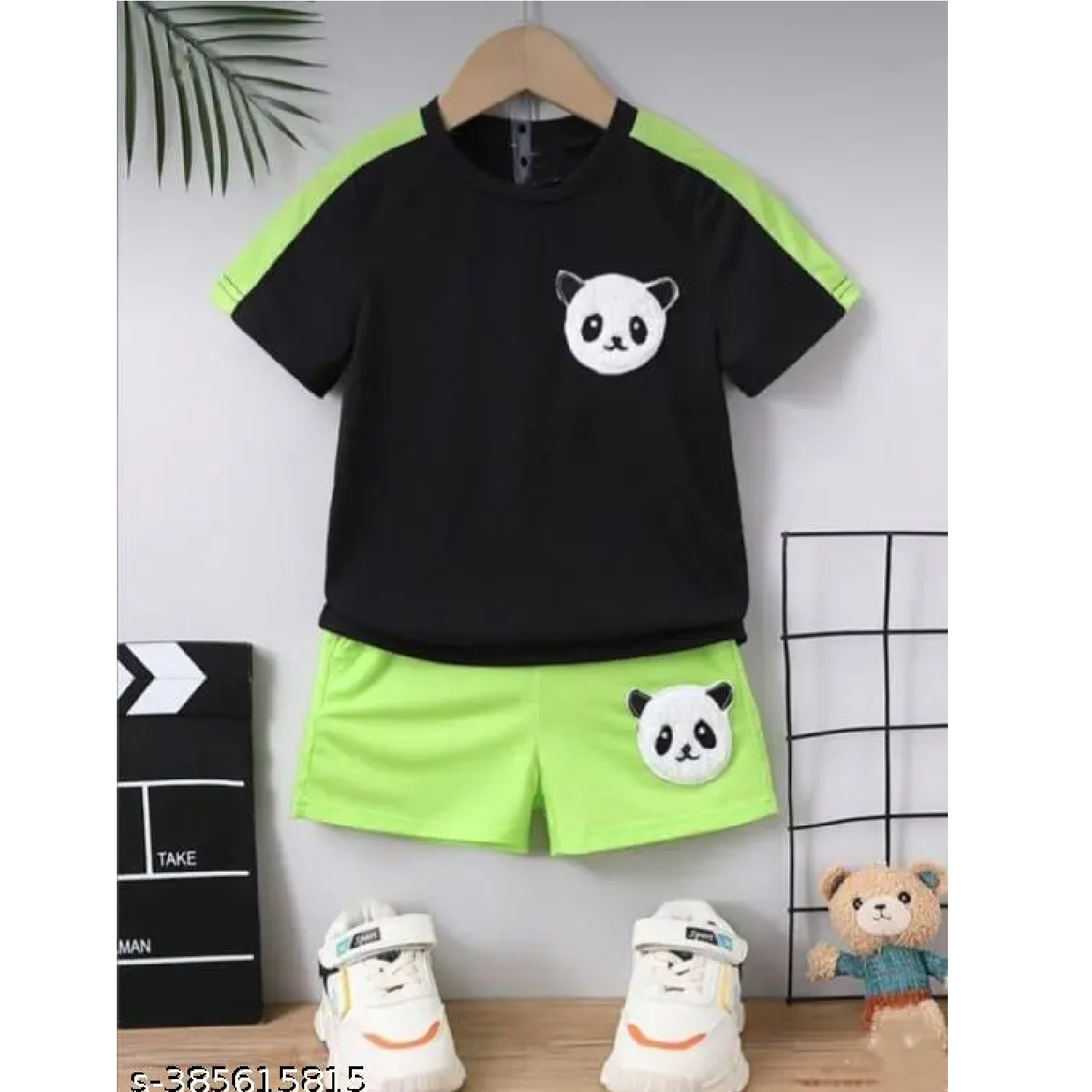 Black Redium Printed Hosiery Cotton T-Shirts & Shorts For Kids