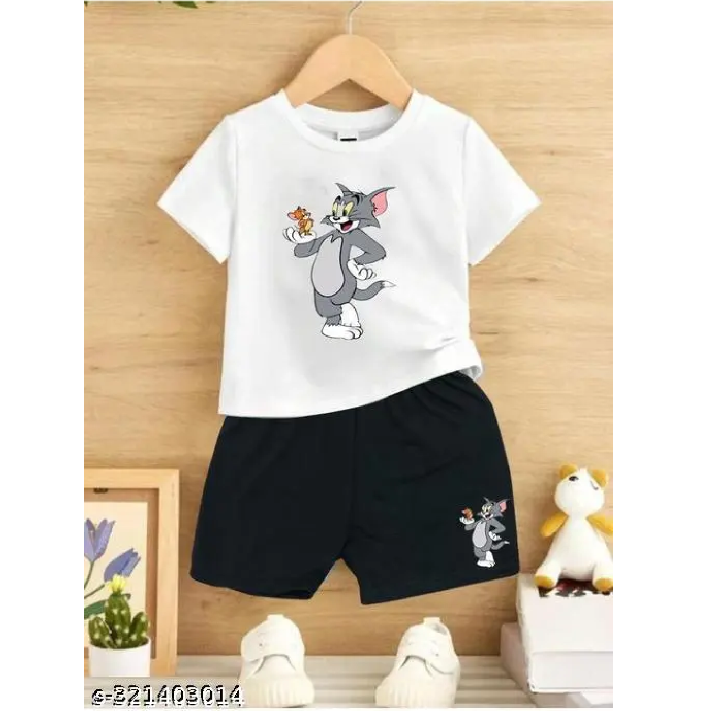 White Black Printed Cotton T-Shirts & Shorts For Kids