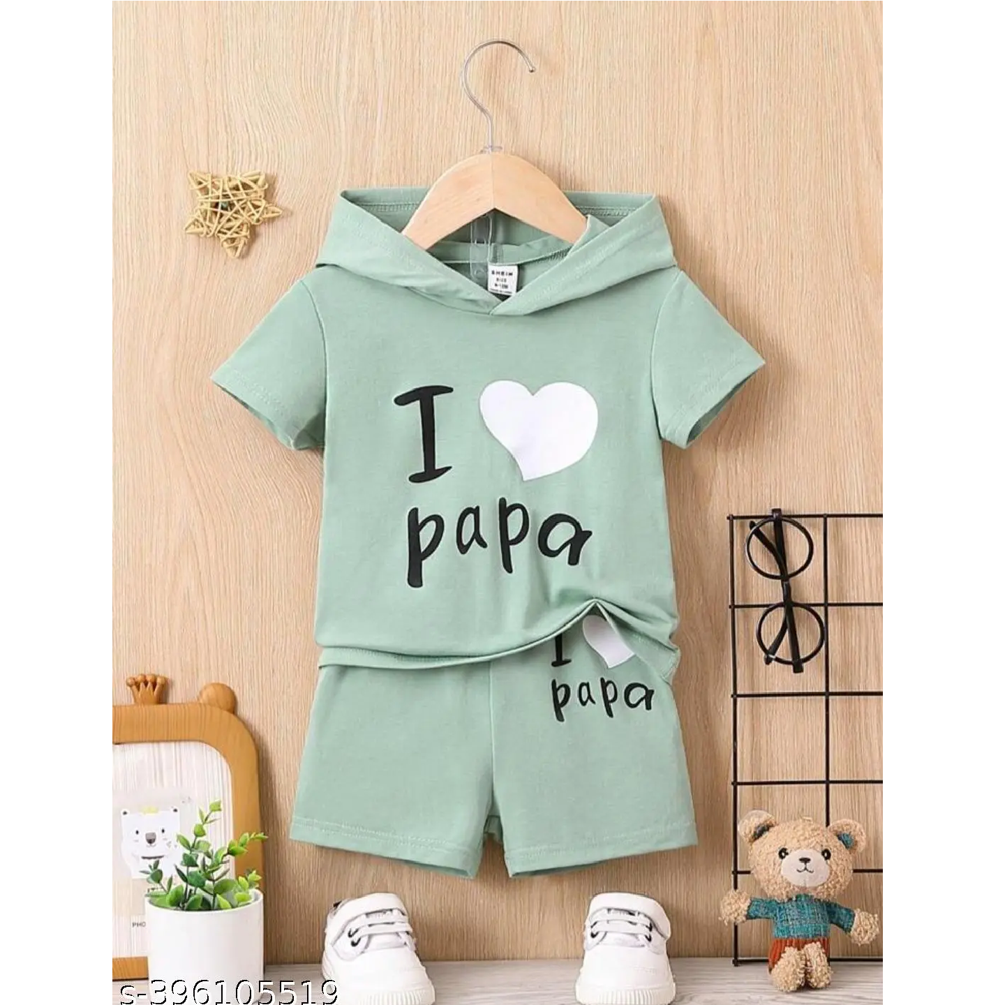 Light Green Printed Hosiery Cotton T-Shirts & Shorts For Kids