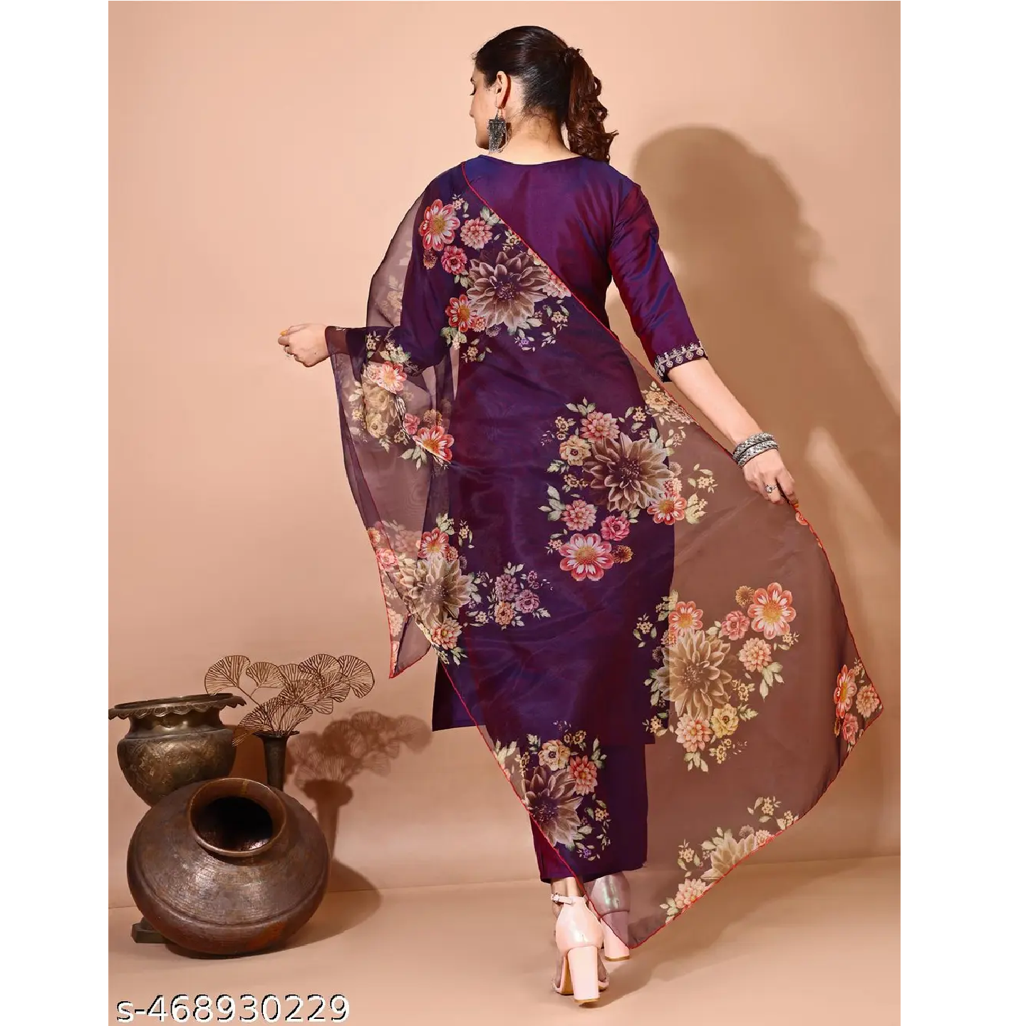 Purple Coding Embroidered Art Slik Straight Kurta Pant Dupatta Set