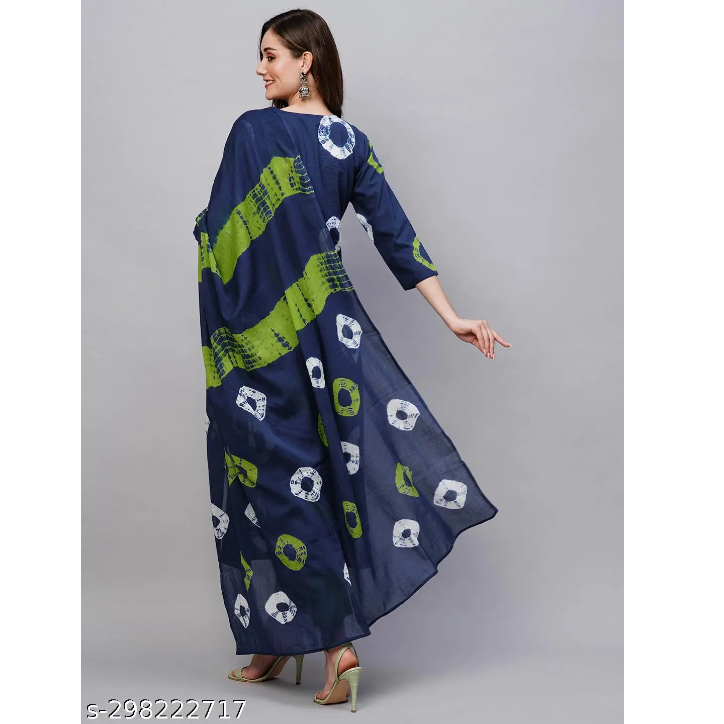 Navy Blue Printed Cotton Blend Straight Kurta Pant Dupatta Set
