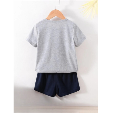 Silver Blue Printed Cotton T-Shirts & Shorts For Kids