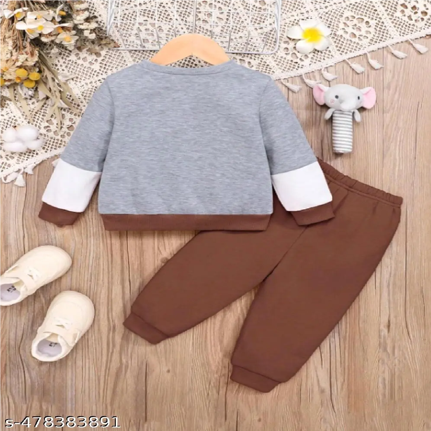 Brown Printed Cotton T-Shirt And Pant For Kids
