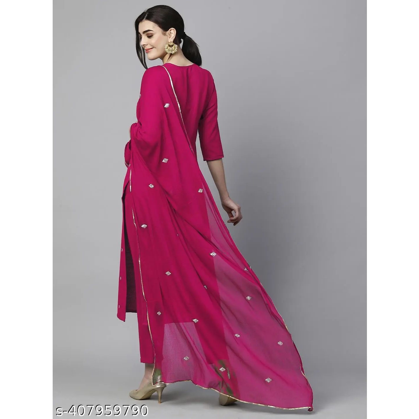 Pink Embroidered Rayon Straight Kurta Pant Dupatta Set