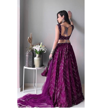 Purple Embroidered Tapeta Heavy Work Lehenga Choli With Dupatta