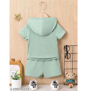 Light Green Printed Hosiery Cotton T-Shirts & Shorts For Kids