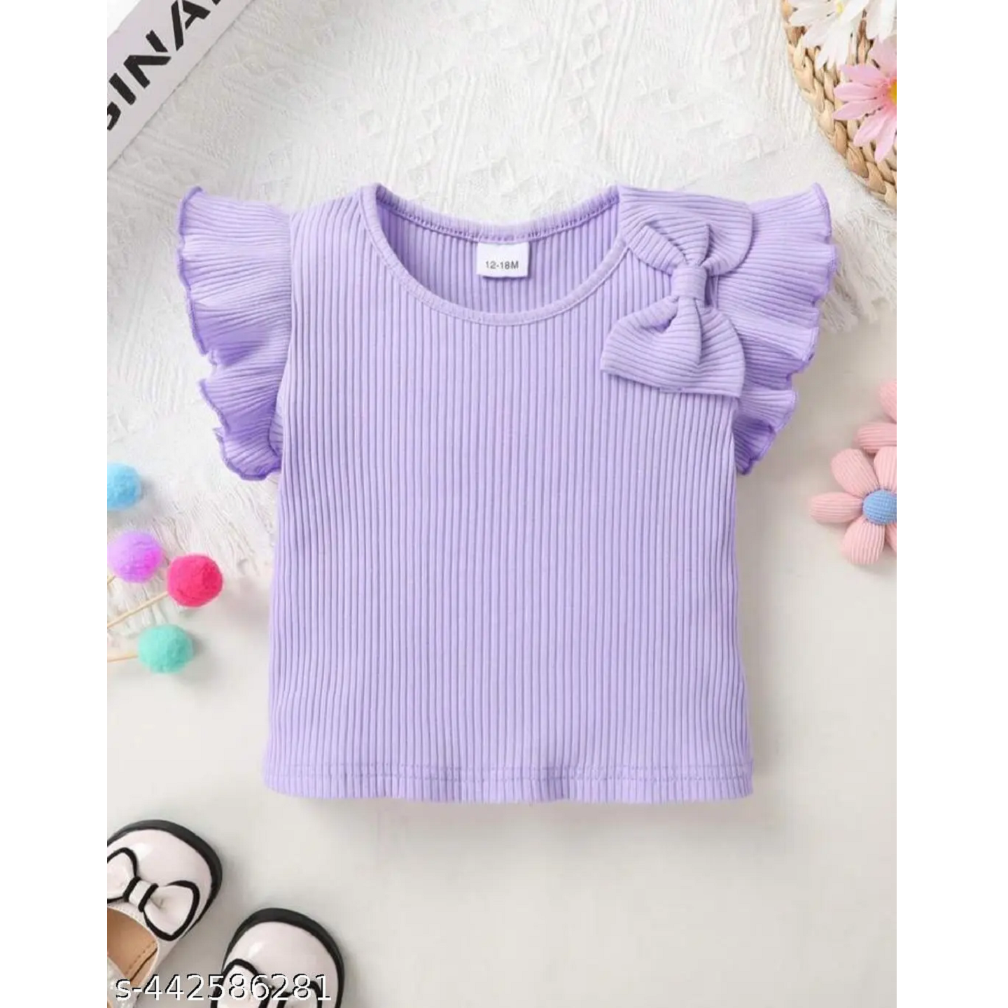Purple Printed Cotton Top and Skirt Set