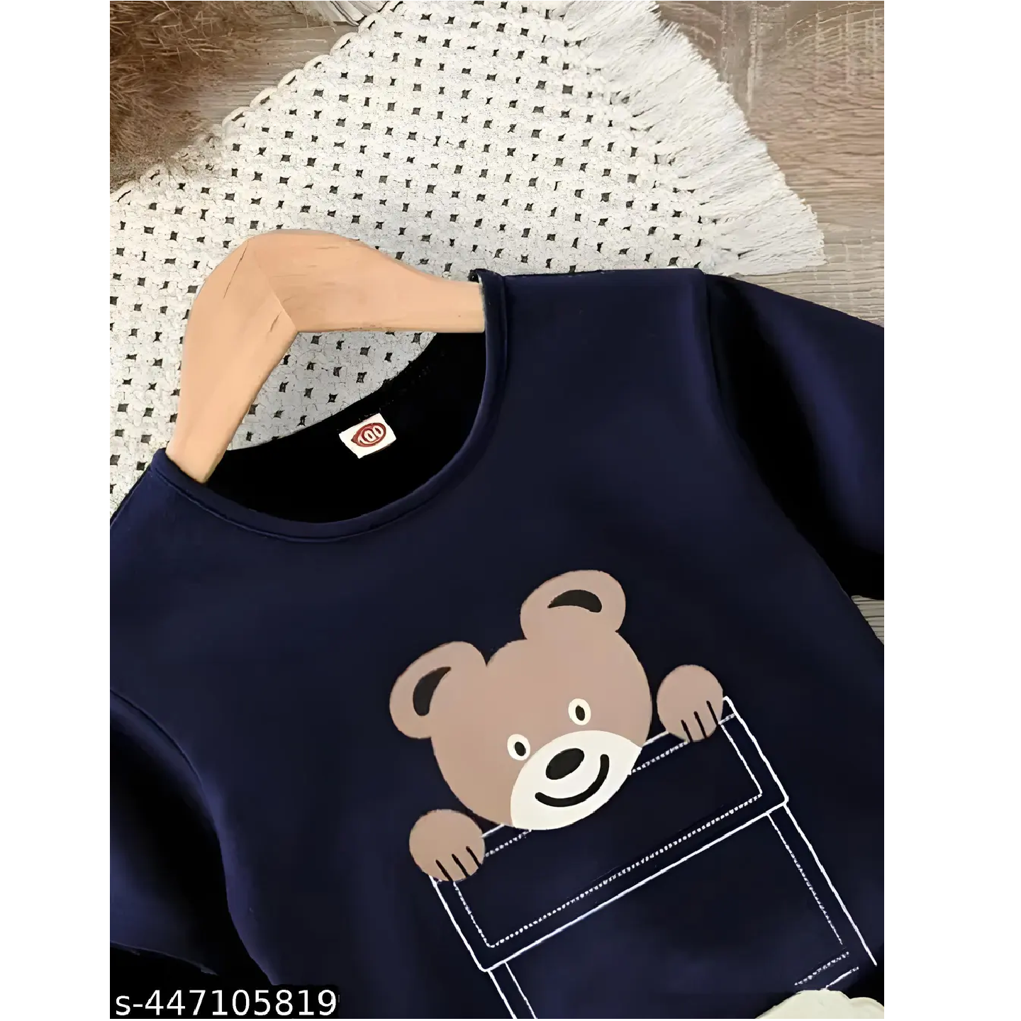 Navy Blue Printed Cotton Blend T-Shirts & Shorts For Kids