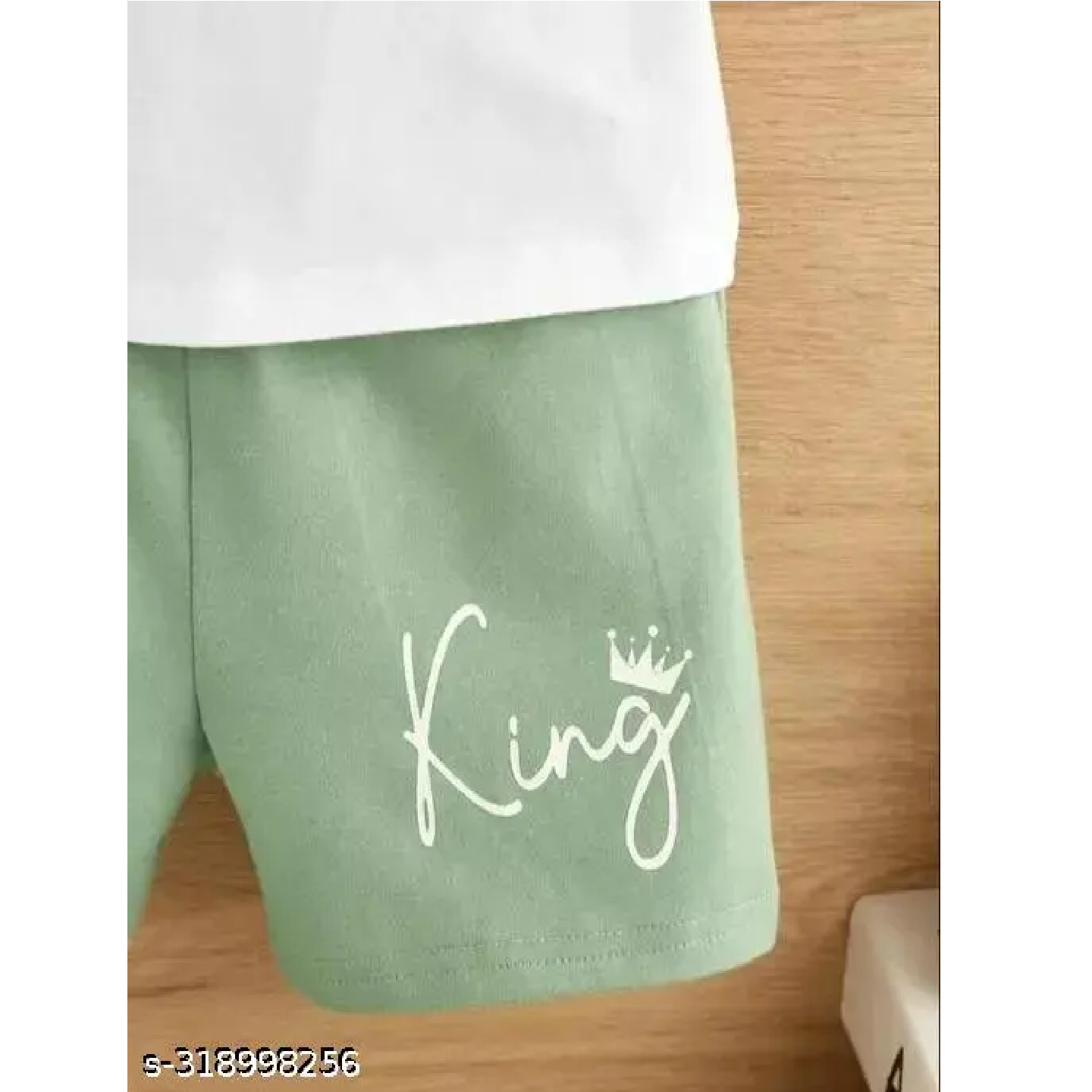 White Green Printed hosiery Cotton T-Shirts & Shorts For Kids