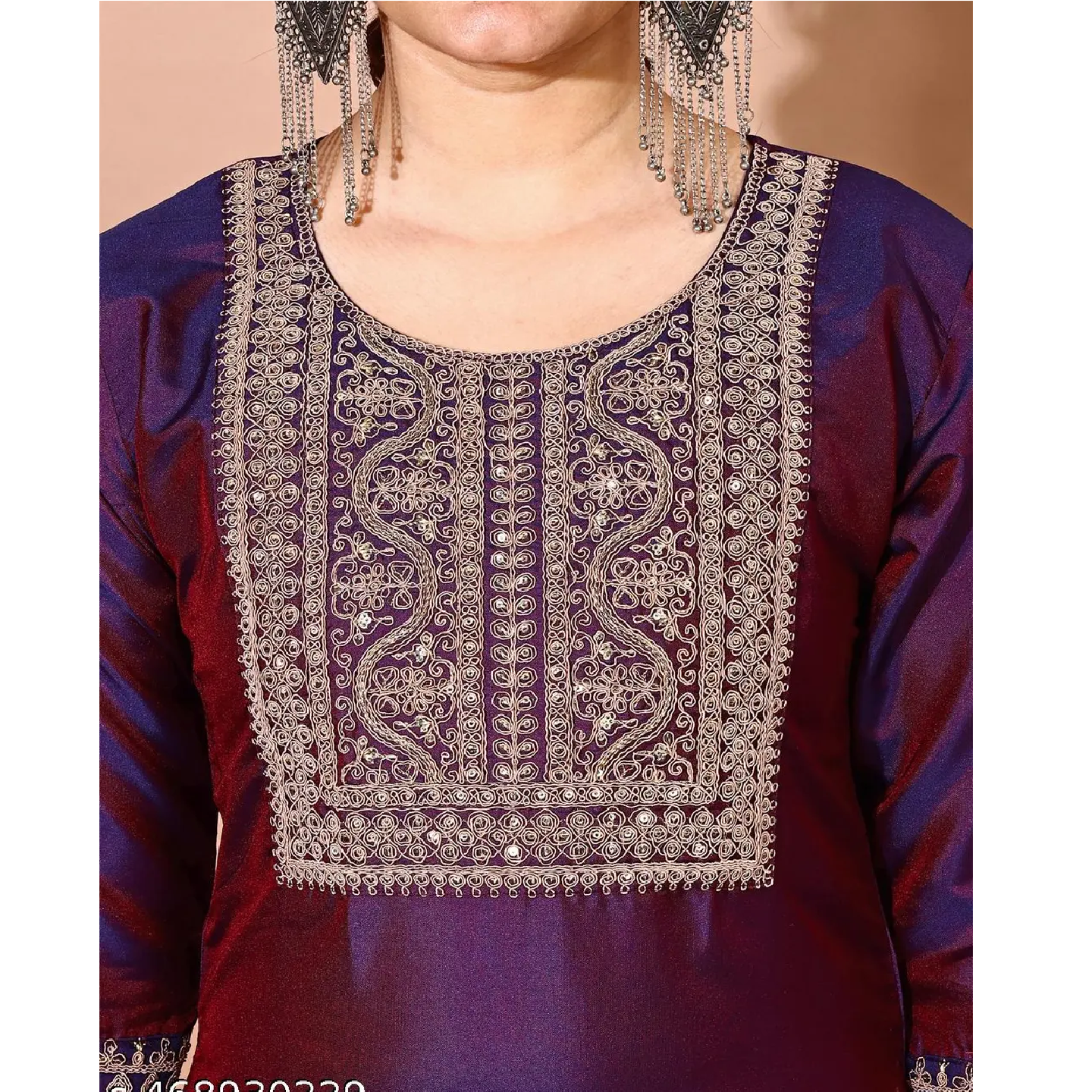 Purple Coding Embroidered Art Slik Straight Kurta Pant Dupatta Set