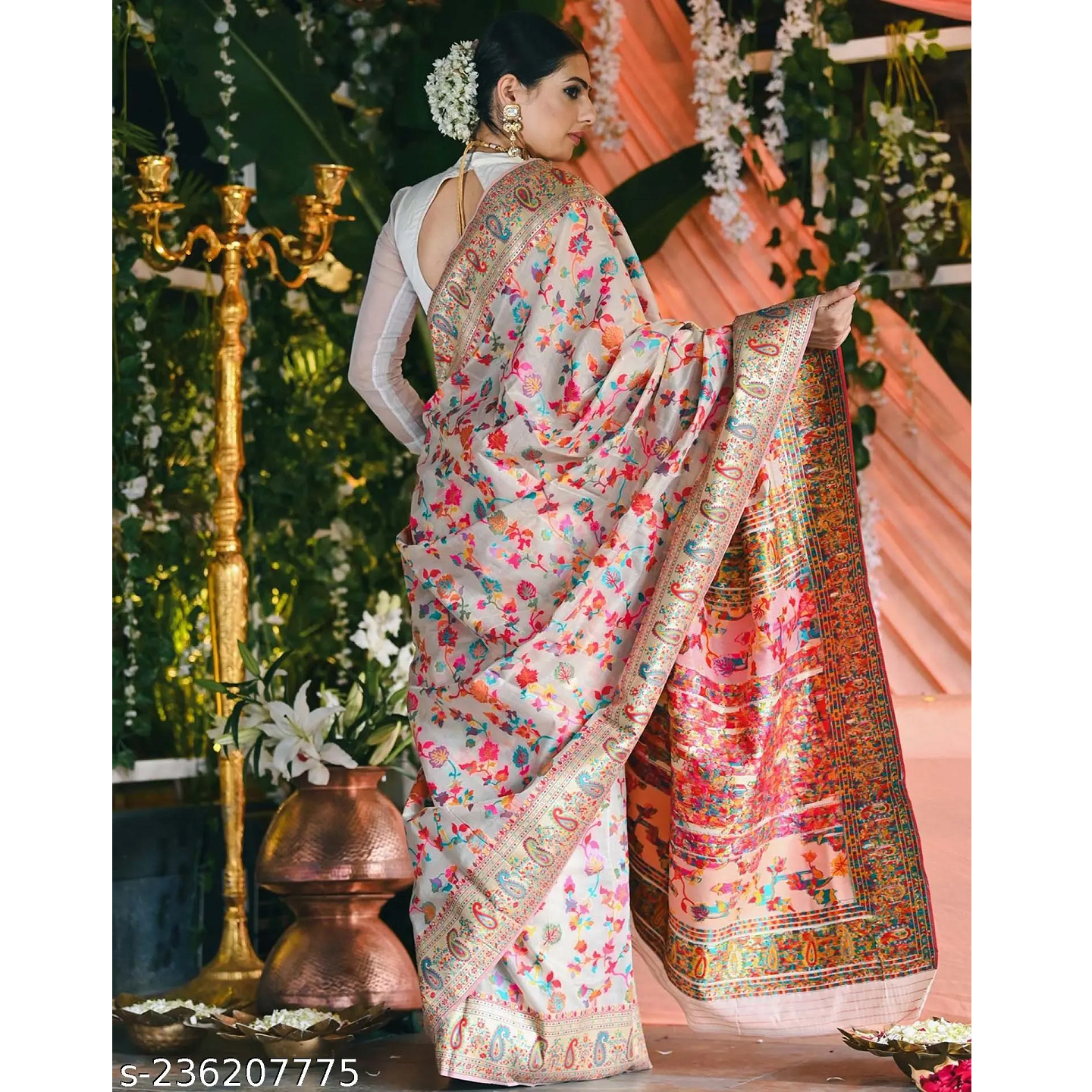Multicolor Printed Cotton Saree With Blouse