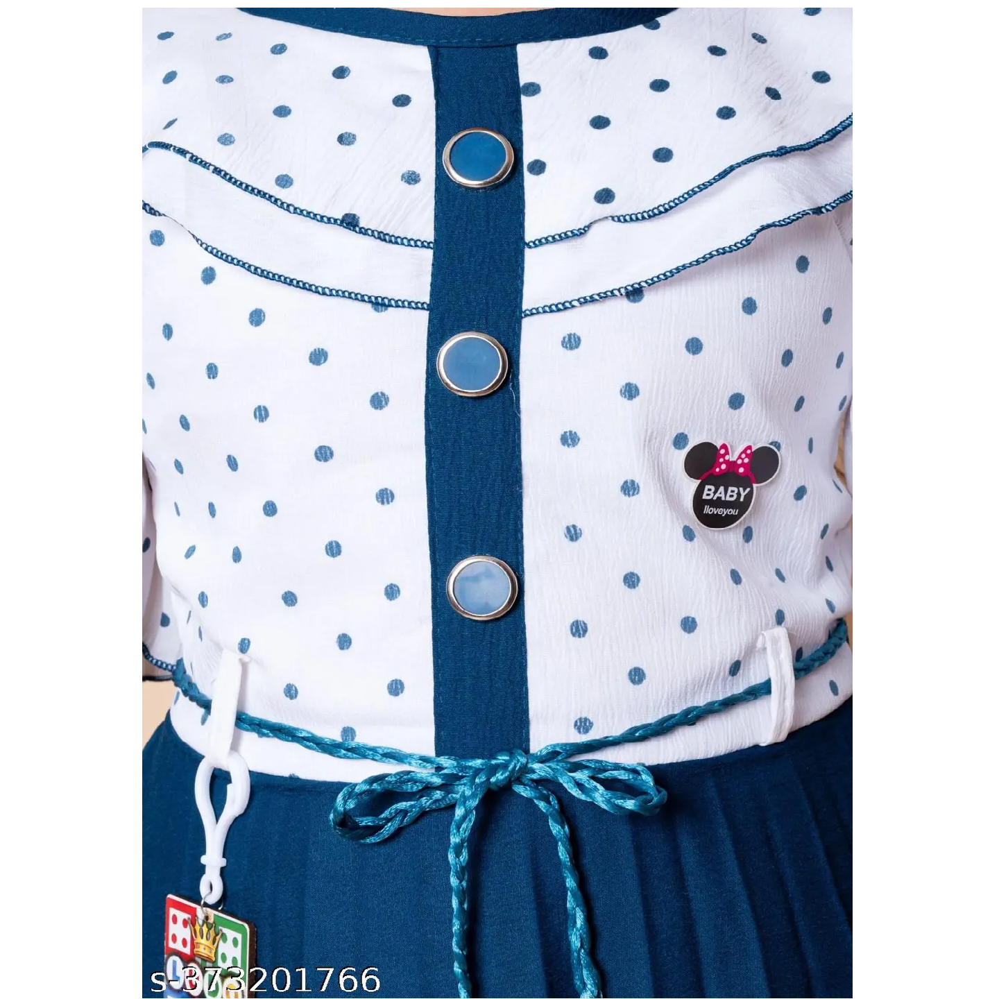 Blue Printed Solid Cotton Blend Baby Girl Frock