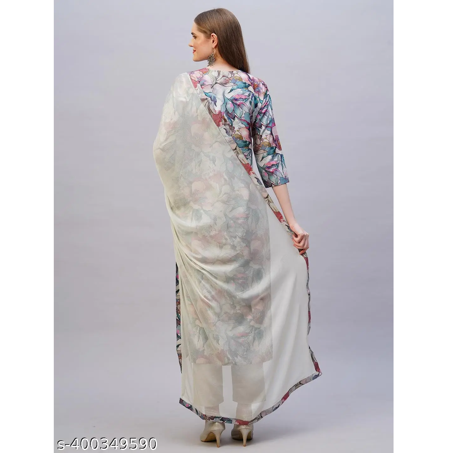 Women's Multicolor Printed Cotton Blend Straight Kurta Pant Dupatta Set