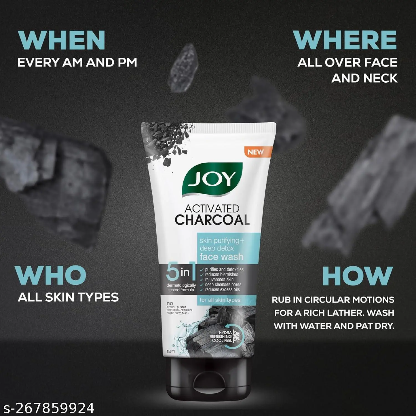Joy Activated Charcoal Skin Purifying+Deep Detox Face Wash (200 ml)