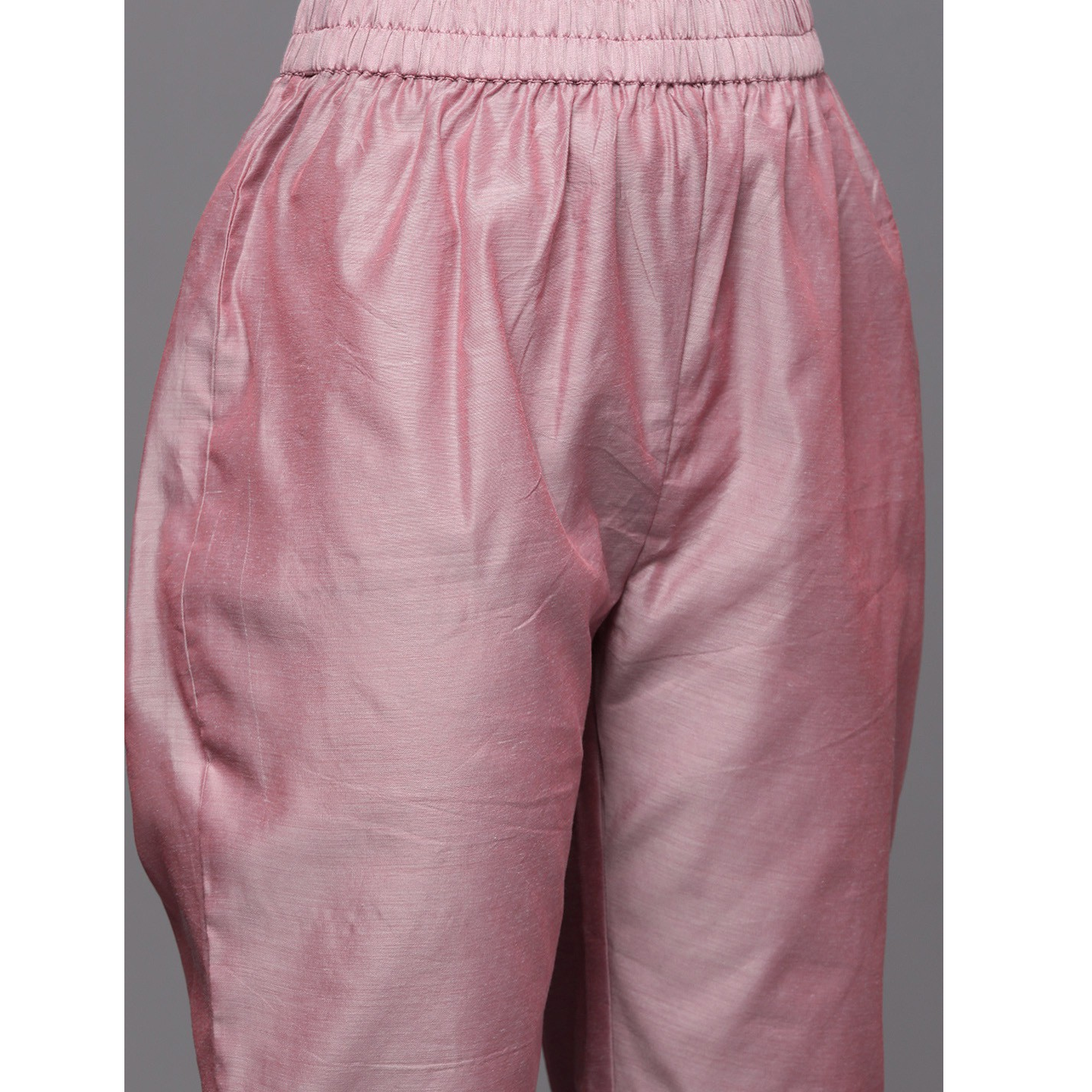 Baby Pink Embroidered Chnaderi Slik Straight Kurta Pant Dupatta Set