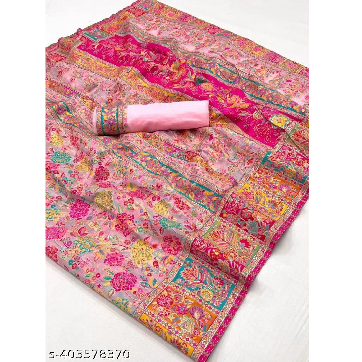 Pink Woven Cotton Silk Kashmiri Saree With Blouse