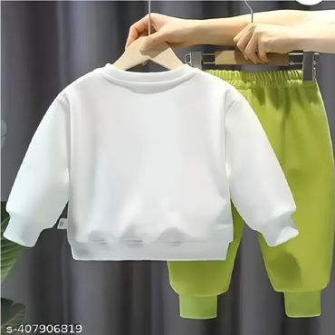 White Green Printed Hosiery Cotton T-Shirt And Pant For Kids