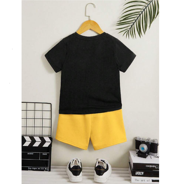 Black Yellow Printed Cotton Hosiery T-Shirts & Shorts For Kids