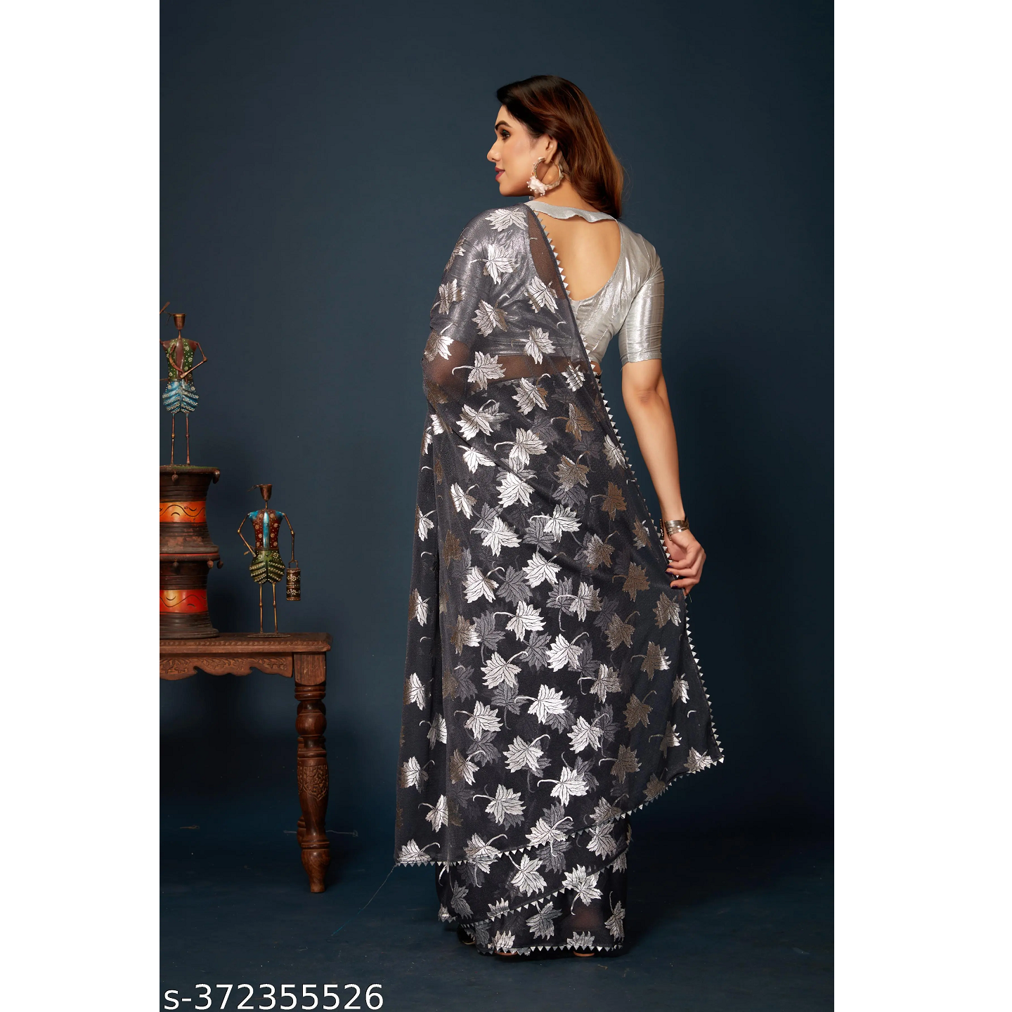 Black Foil Printed Chiffon Bollywood Saree With Blouse
