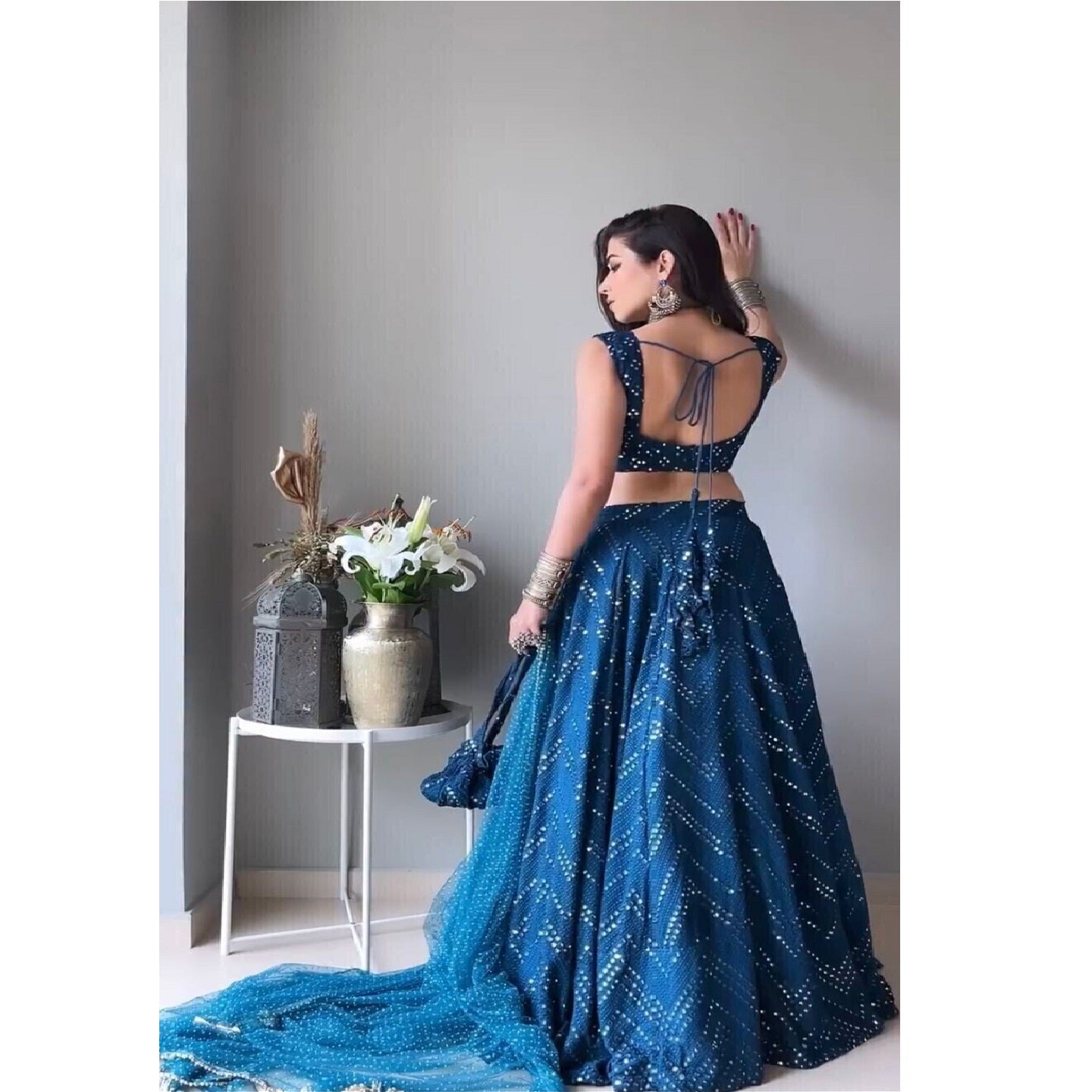 Blue Embroidered Tapeta Heavy Work Lehenga Choli With Dupatta