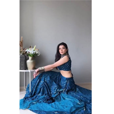 Blue Embroidered Tapeta Heavy Work Lehenga Choli With Dupatta