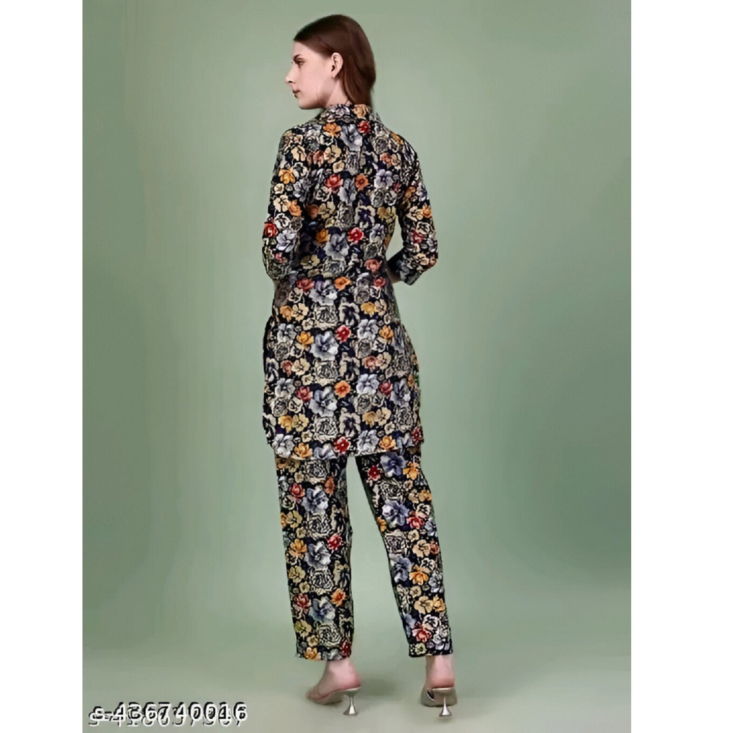 Orange Printed Polyster Co-Ords Kurta Set For Women