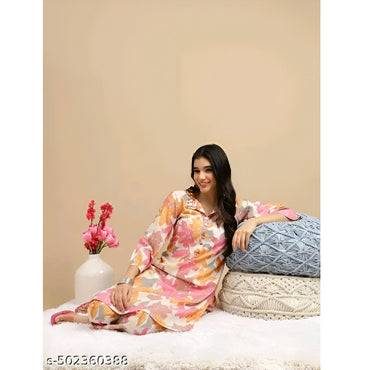 Orange Printed Polyster Co-Ords Kurta Set For Women