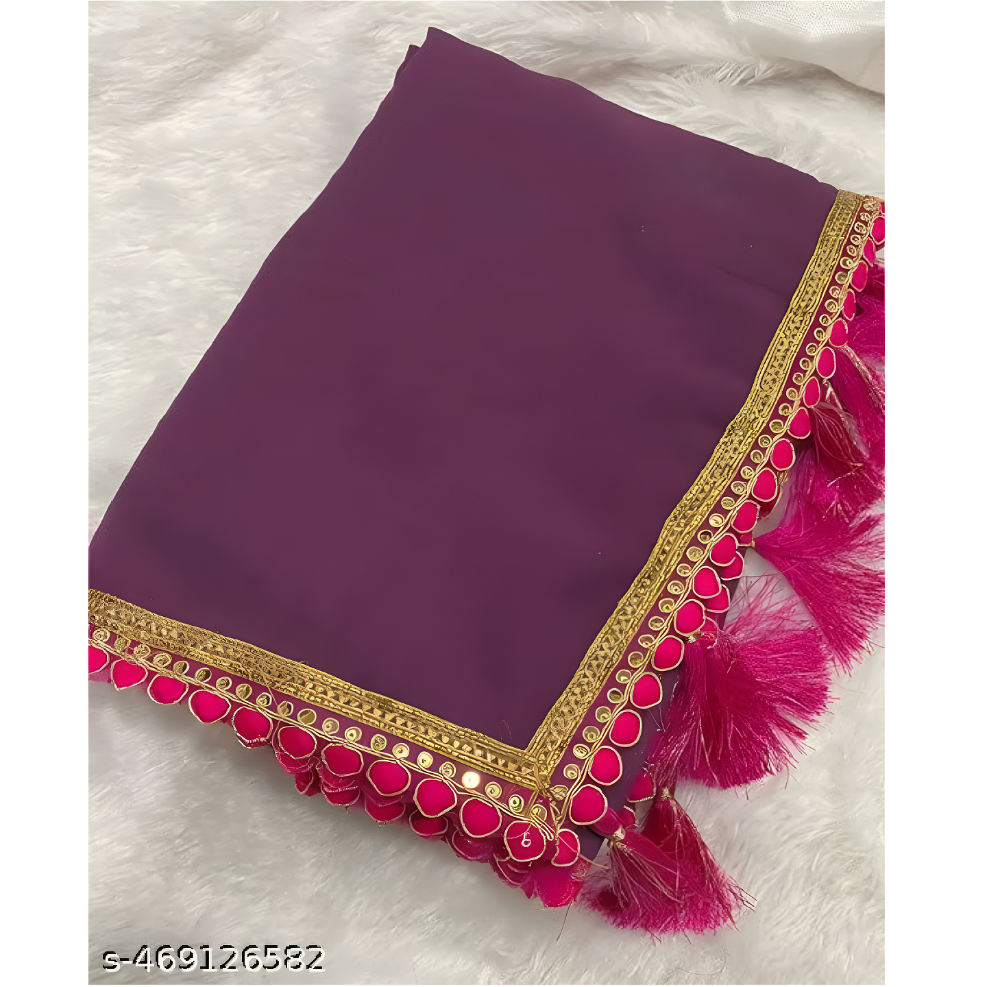 Purple Solid Georgette Red Lace Saree