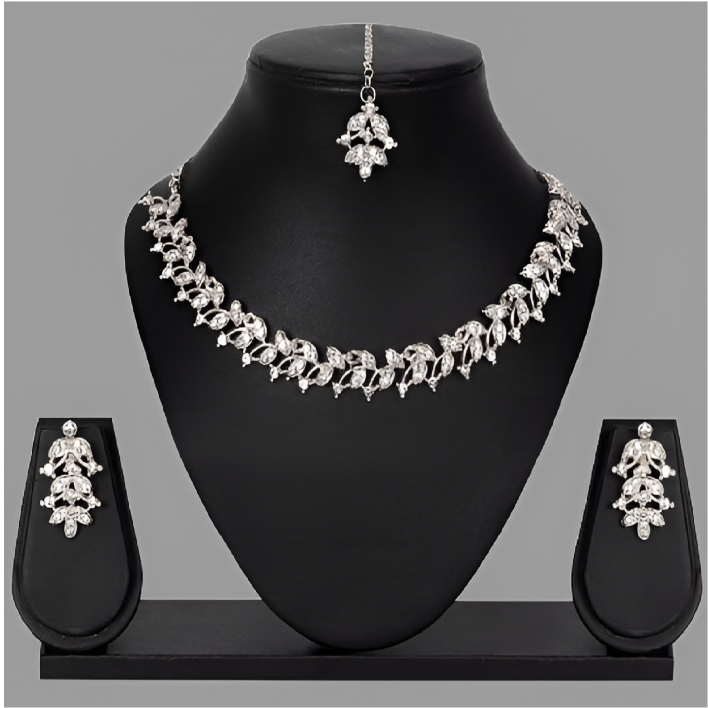 Diamond Silver Necklace Set For Women