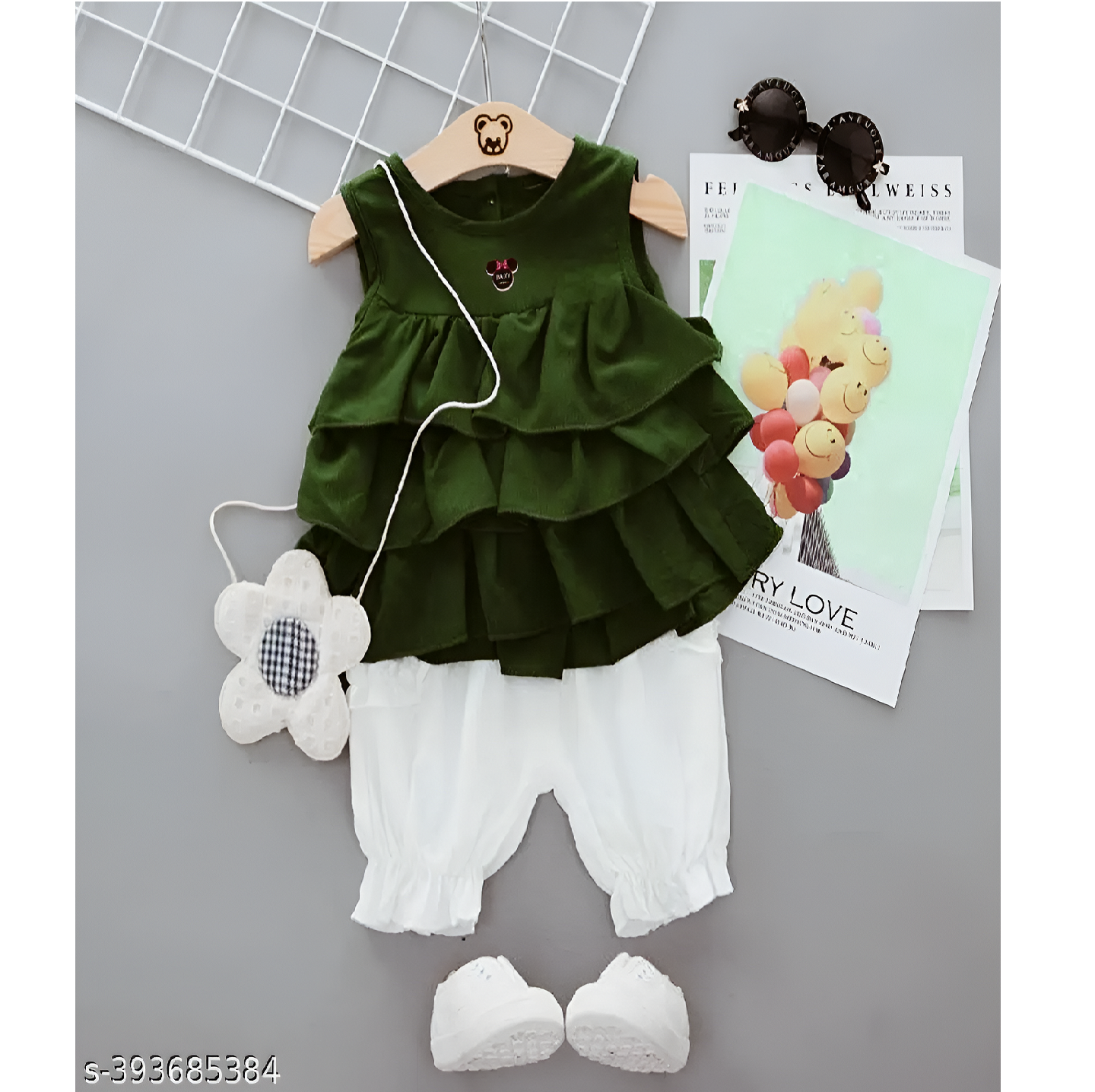 Green Solid Chiifon Girl Frock
