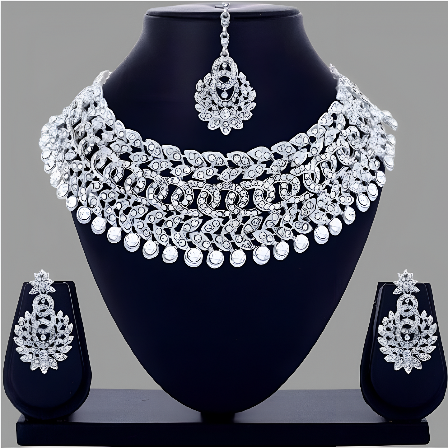 Rhodium Plated White Austrian Diamond Jewellery Set For Women