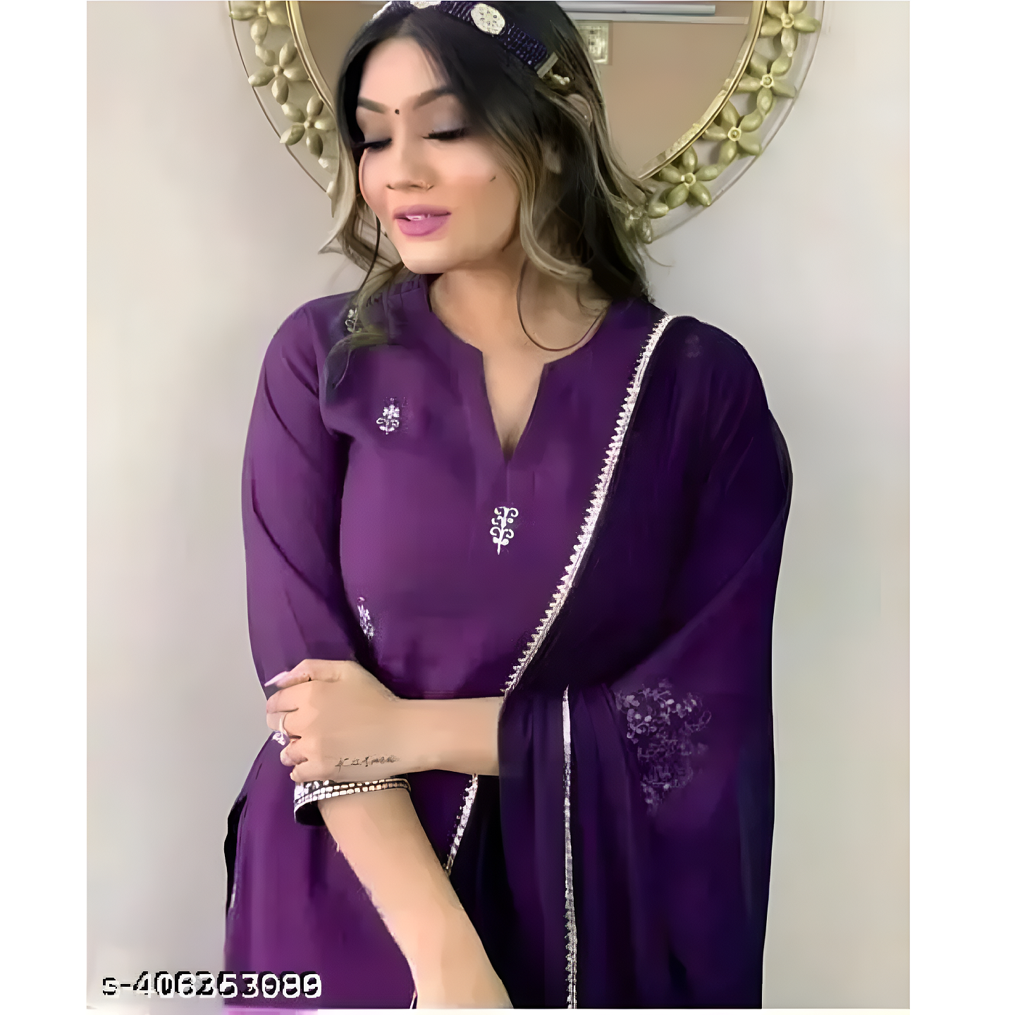 Purple Embroidered Cotton Blend Straight Kurta Set Women