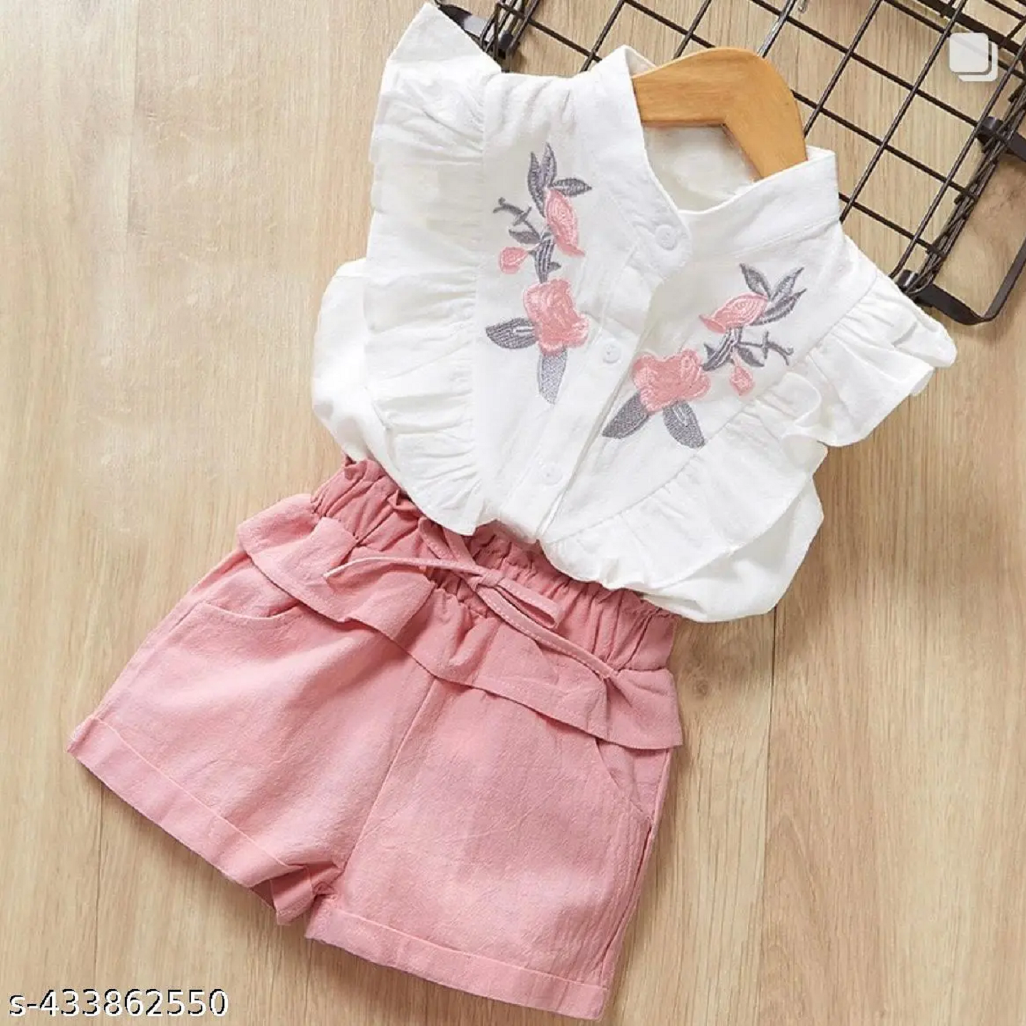 White Pink Embroidered Cotton Polyester Girls Dresses