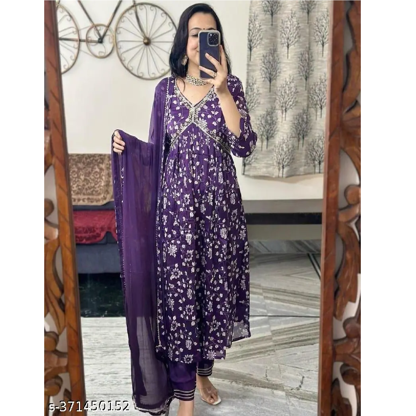 Purple Prrinted Rayon Straight Kurta Pant  Duppata Set