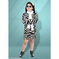 Zebra Black Printed Wool Girls Dresses