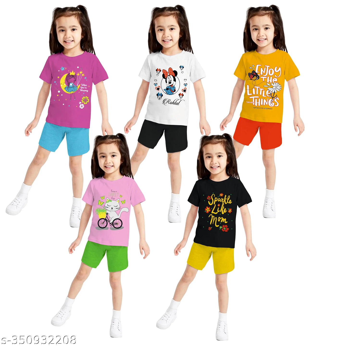 Multicolor Printed Cotton T-Shirts & Shorts