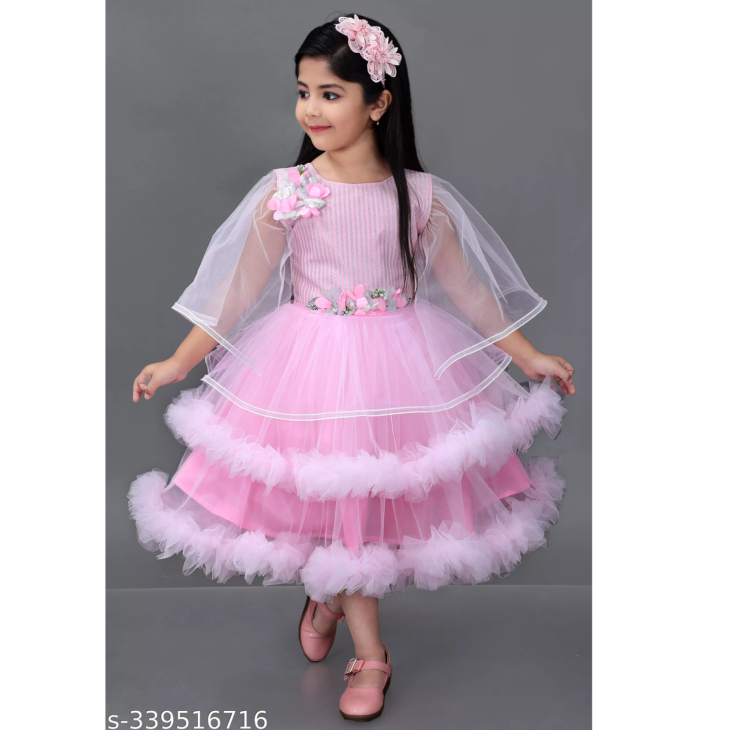 Baby Pink Embellished Net Girl Frock