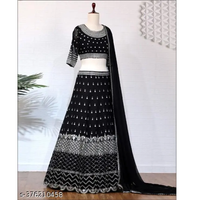 Black Embroidered Georgette Lehenga For Women