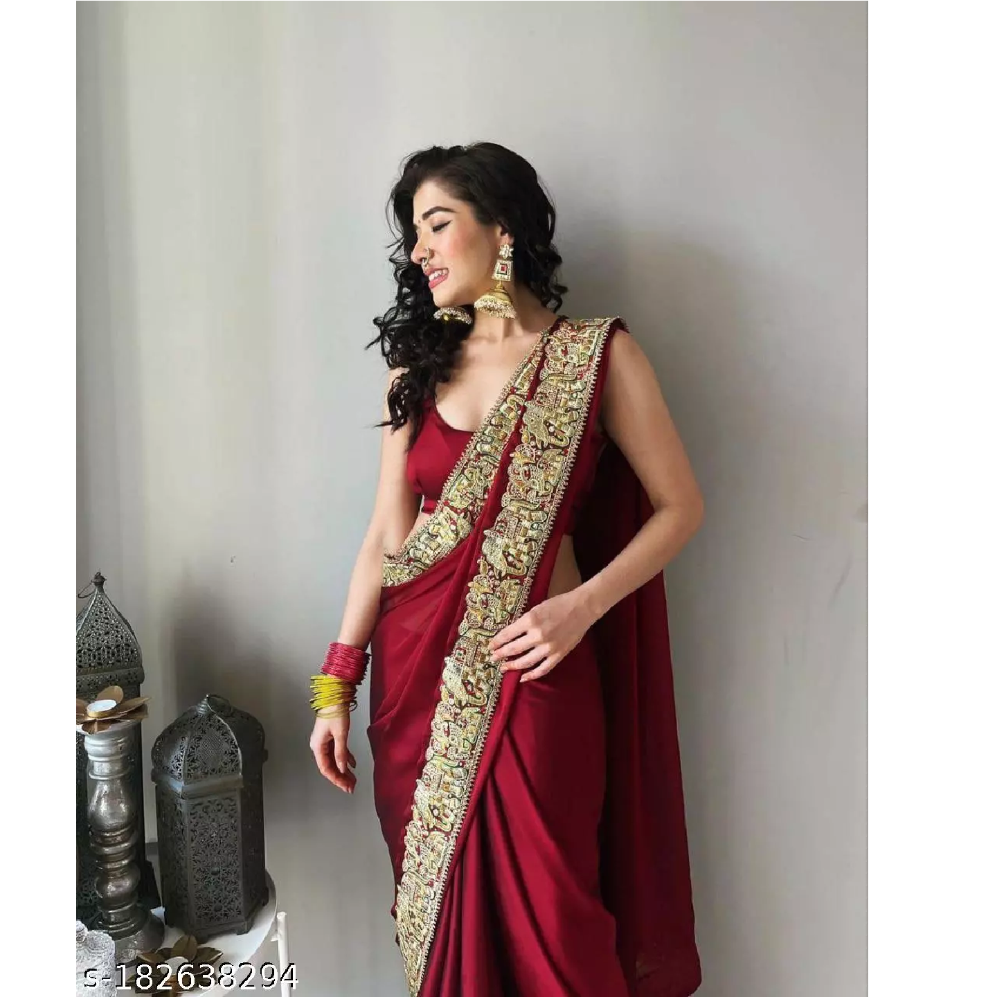 Red Solid Art Silk Embroidery Saree With Blouse