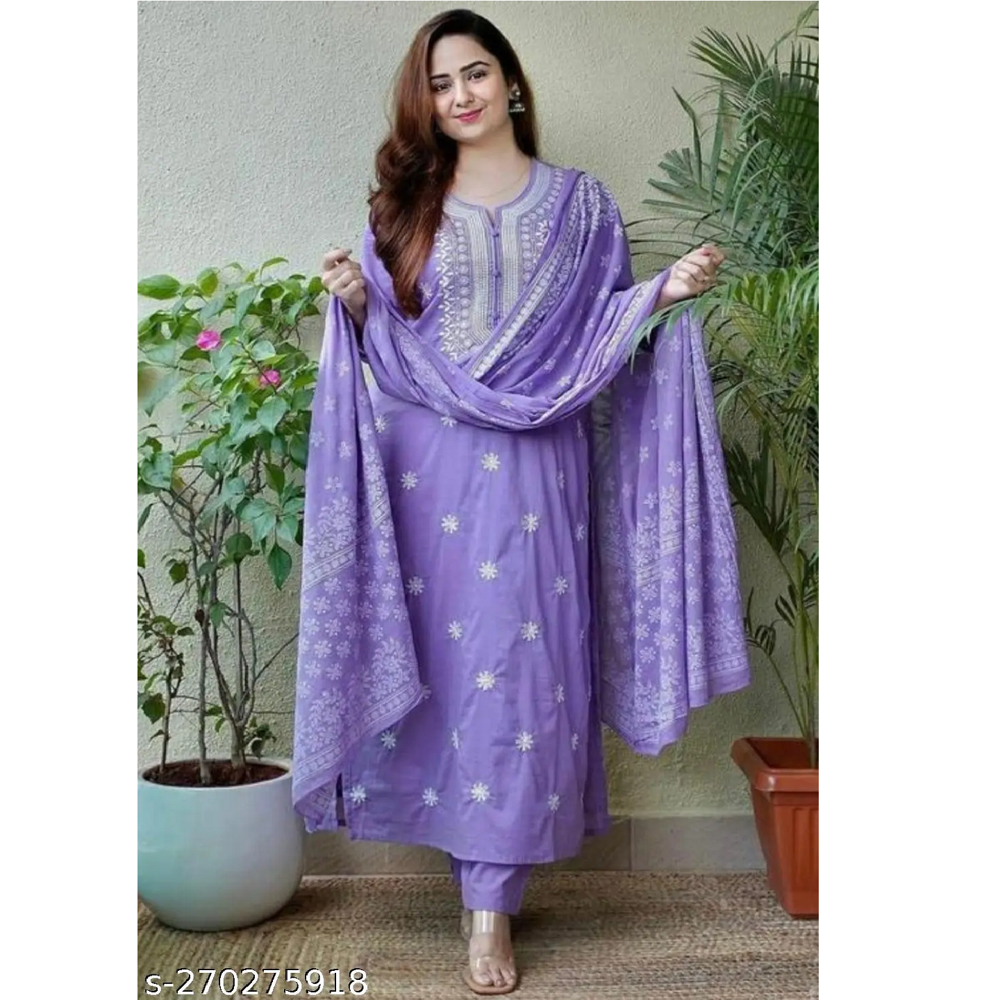 Purple Embroidered Rayon Straight Kurta Pant Duppata Sets