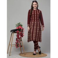 Dark Maroon Knitting Wool A-line Kurta Pant Set