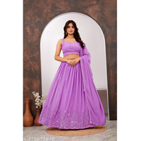 Purple Sequin Embroidered Georgette Lehenga Choli