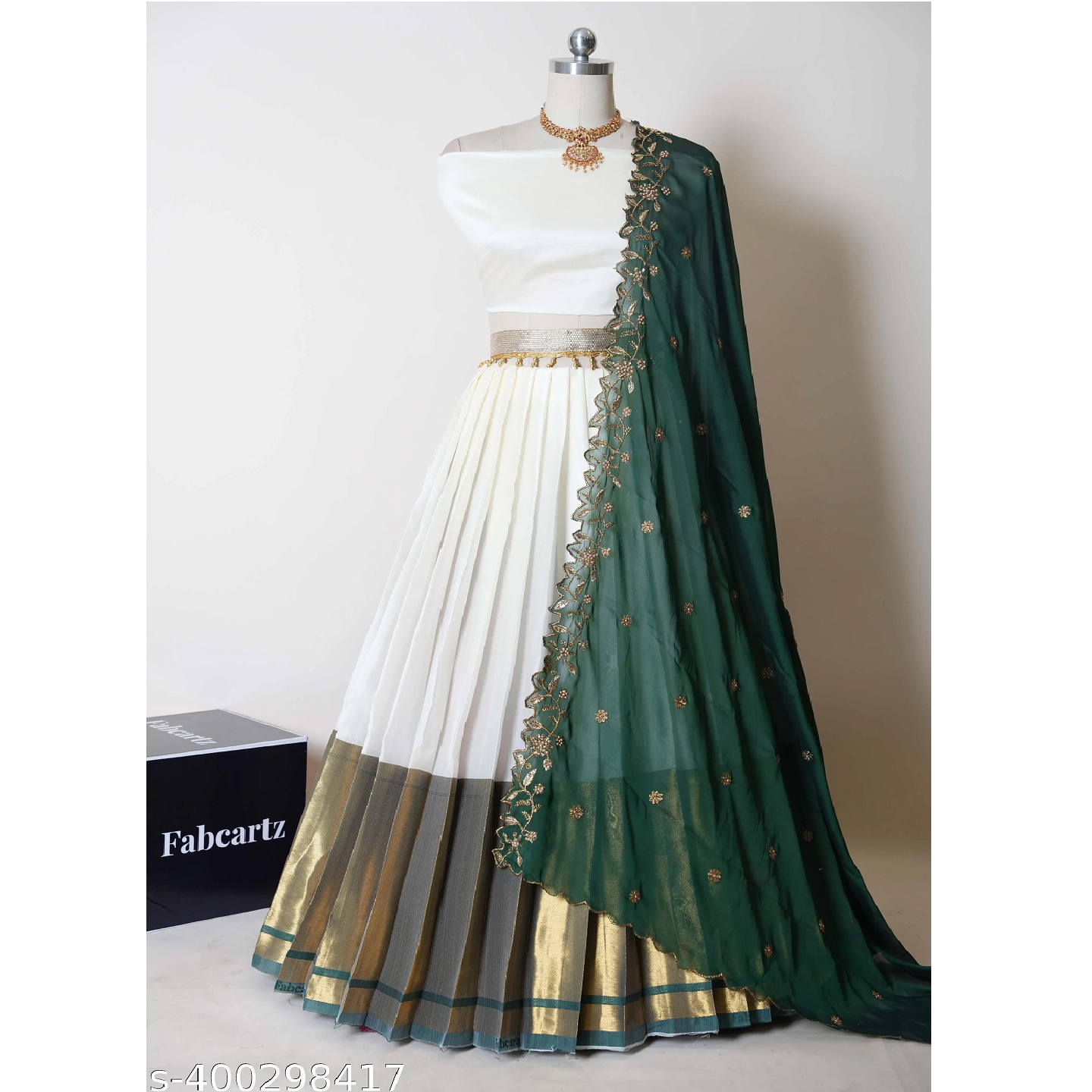 Green Embroidered Art Slik Lehenga Saree