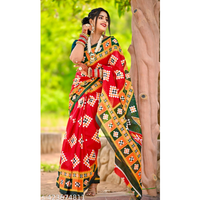 Red Printed Cotton Sambalpuri Bandhani Saree Without Blouse