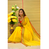 Yellow Printed Cotton Blend Saree