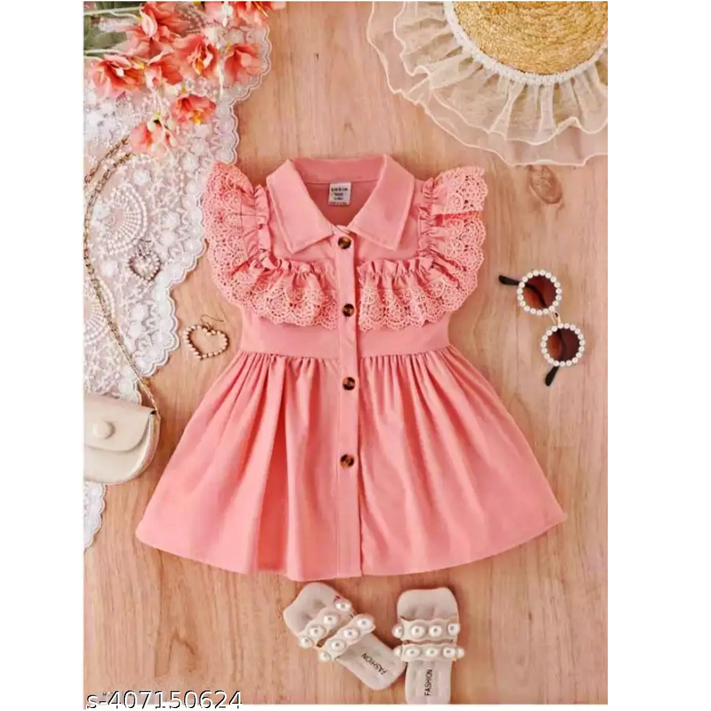 Baby Pink Solid Rayon Baby Girl Dress