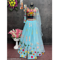 Light Blue Embroidered Georgette Lehenga Choli