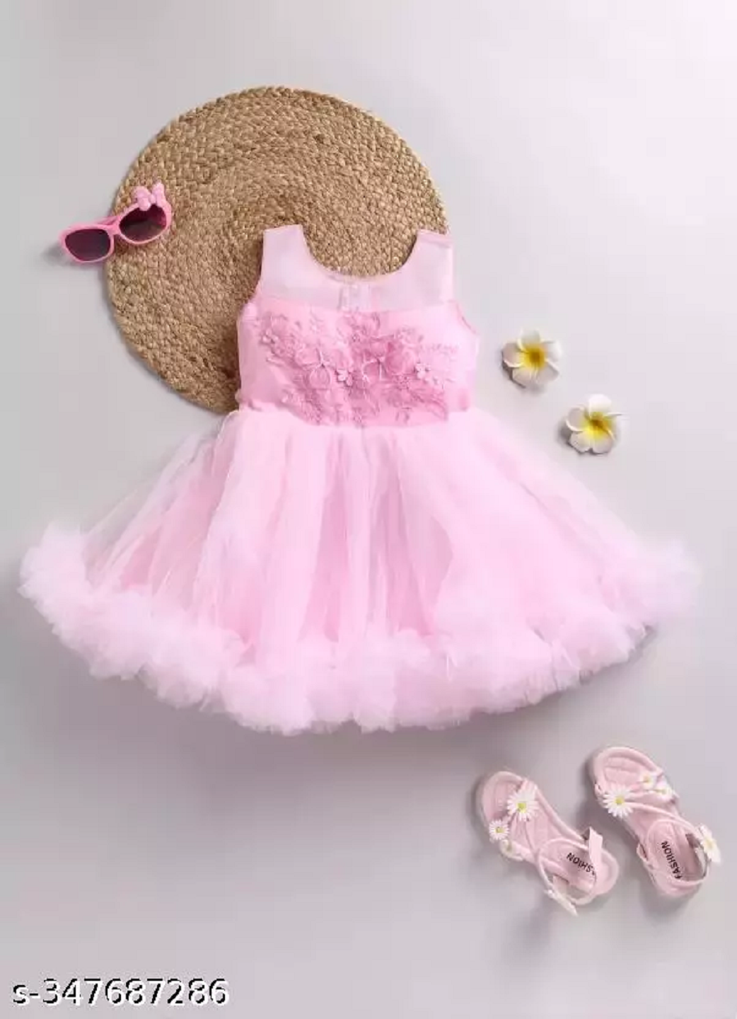 Baby Pink Embellished Net baby girl clothes